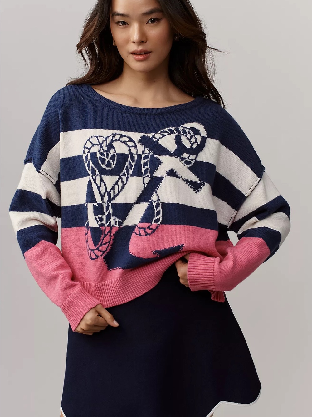 NWT Size M (P2P 27")  -Anthropologie Boat-Neck Nautical Icon Sweater (US$ 148)